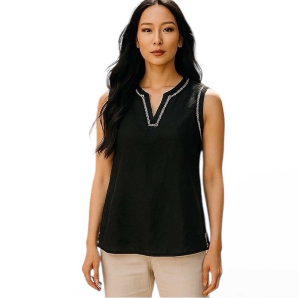 Crown & Ivy Black Linen Sleeveless Tank Top Size XL Women's